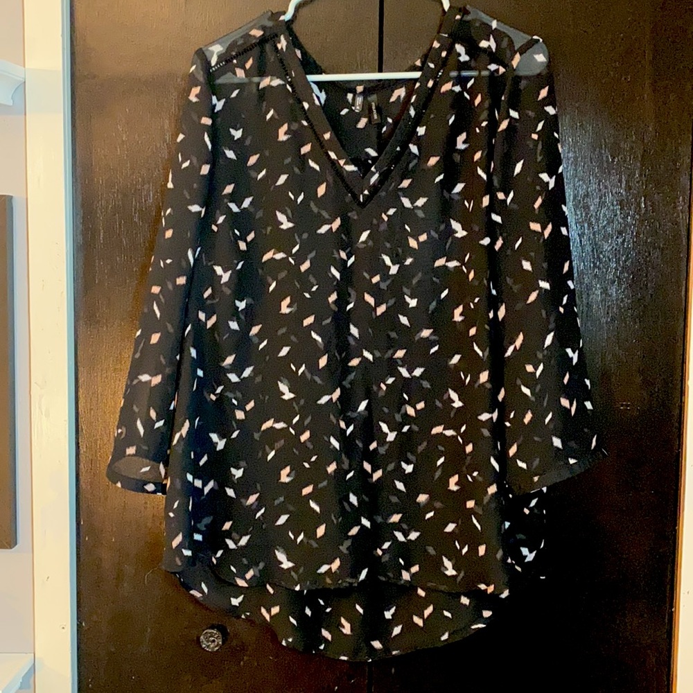 XL Maurices Sheer Top with White and Pink Pattern